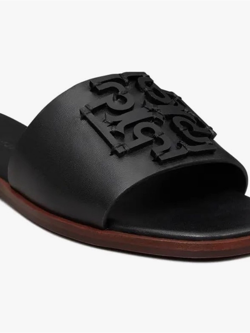 Tory Burch Women's Black Leather Medallion Ines Slides Flats Shoes Size 9 - Picture 4 of 7